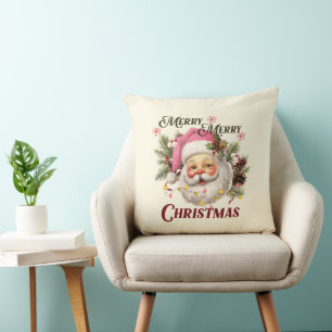 Coussin Joyeux Noël - Père Noël rose