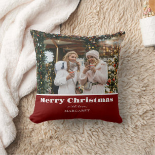 Coussin Joyeux Noël Personnalisé Amis Photo Simple Rouge