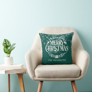 Coussin Joyeux Noël personnalisé Flammes de neige Famille 