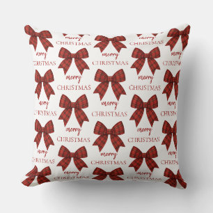 Coussin Joyeux Noël personnalisé Nœud à carreaux rouges