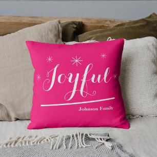 Coussin Joyeux Noël Personnalisé Nom de famille Hot rose