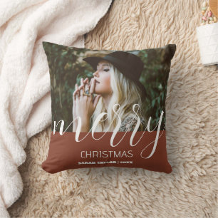 Coussin Joyeux Noël personnalisé Nom photo Typographie