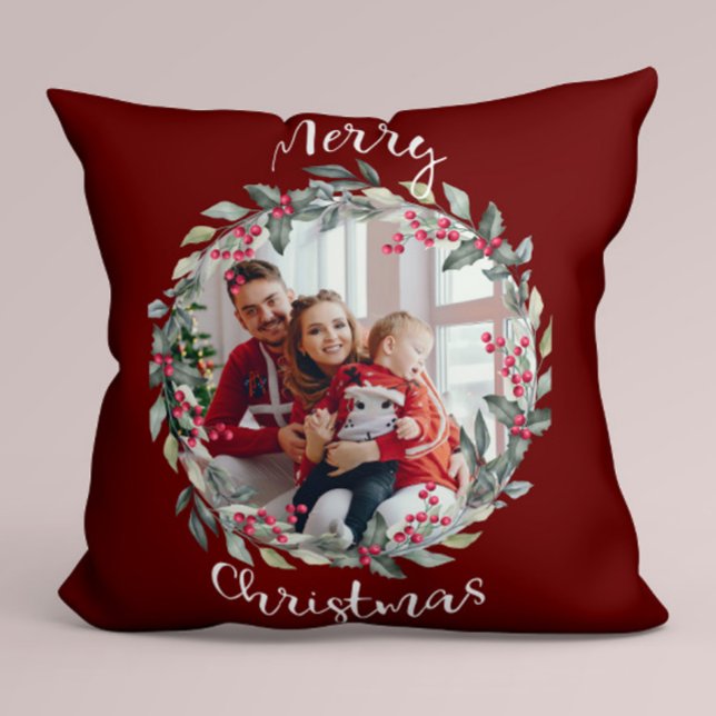 Coussin Joyeux Noël photo de famille rouge (Créateur téléchargé)
