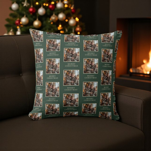 Coussin Joyeux Noël Photo Vert de Fêtes (Créateur téléchargé)