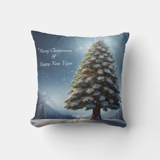 Coussin Joyeux Noël Pine Tree Flambeau de neige (Recto)
