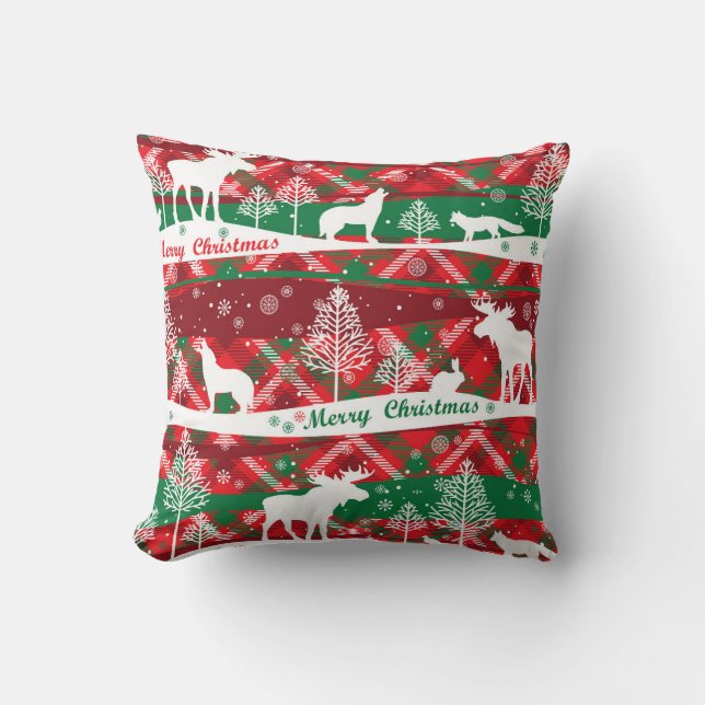 Coussin Joyeux Noël Plaid - Décor Rustique (Recto)