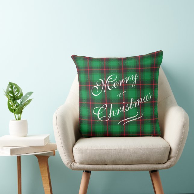 Coussin Joyeux Noël Plaid Green Festive Wreath (Chaise)