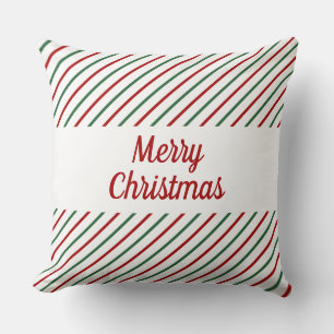Coussin Joyeux Noël rayé rouge vert blanc 