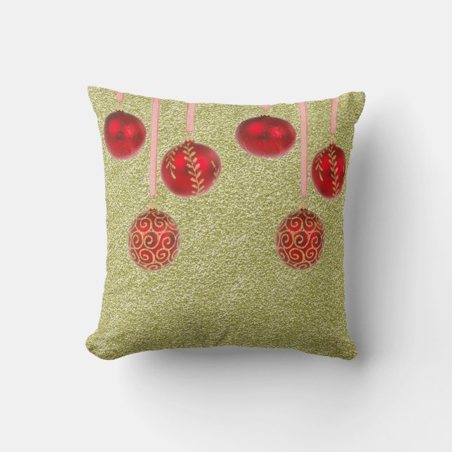 Coussin Joyeux Noël Red Baubles Parties scintillant Gold C (Recto)