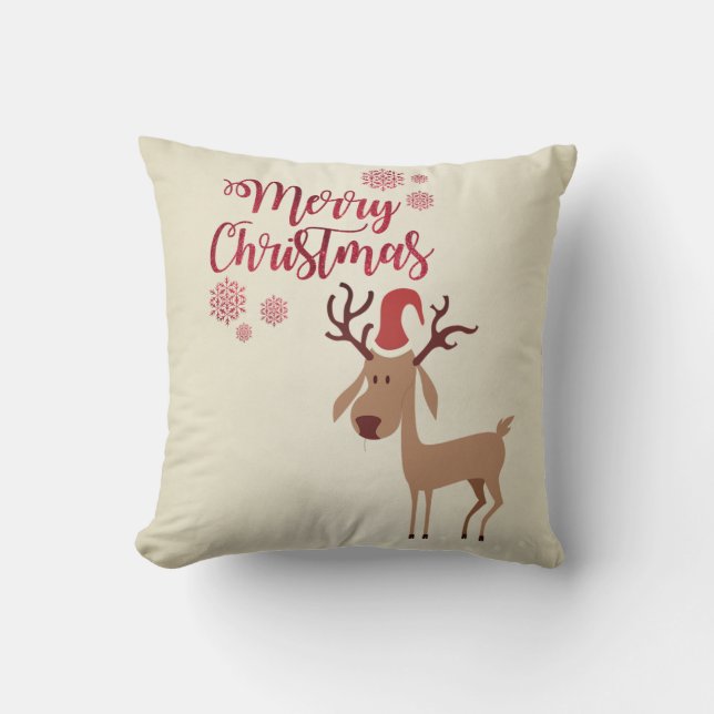 Coussin Joyeux Noël, Renne de Dessin Animé (Recto)