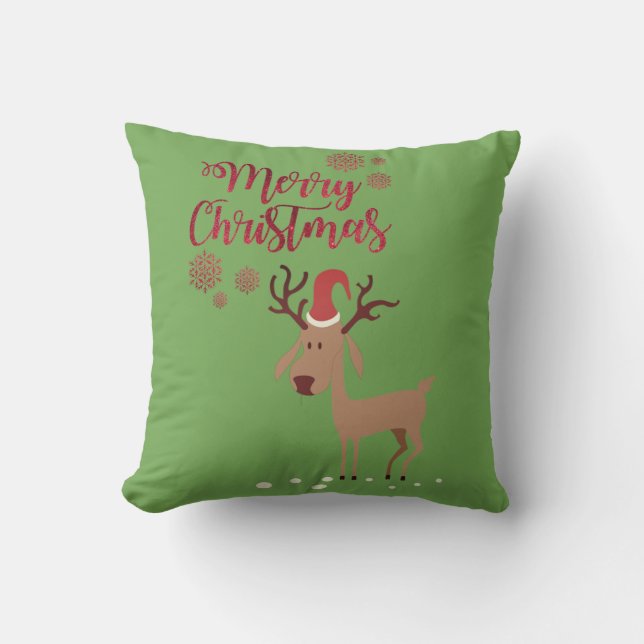 Coussin Joyeux Noël, Renne de Dessin Animé (Recto)