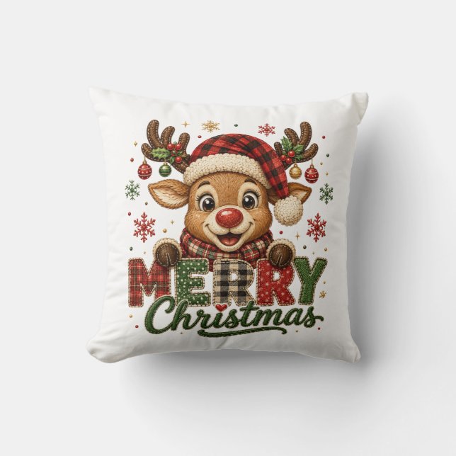 Coussin Joyeux Noël Renne Mignon (Recto)