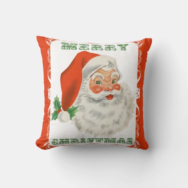 Coussin Joyeux Noël rétro Père Noël (Recto)