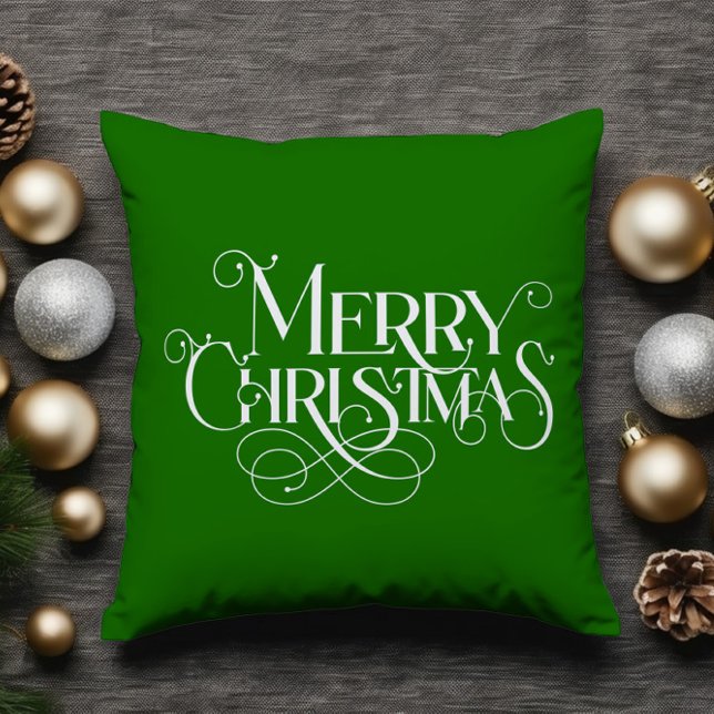 Coussin Joyeux Noël Retro Typographie blanche sur Green (Créateur téléchargé)