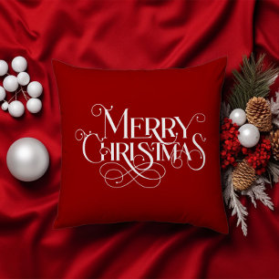 Coussin Joyeux Noël Retro Typographie blanche sur Red