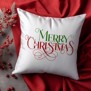 Coussin Joyeux Noël Retro Typographie rouge et verte
