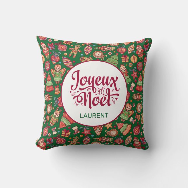 Coussin Joyeux Noël Rétro Vert (Recto)