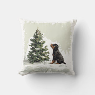 Coussin Joyeux Noël Rottweiler Chien Arbre de Noël