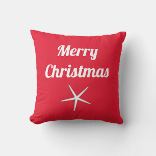Coussin Joyeux Noël Rouge Blanc Nautique Starfish Cadeau