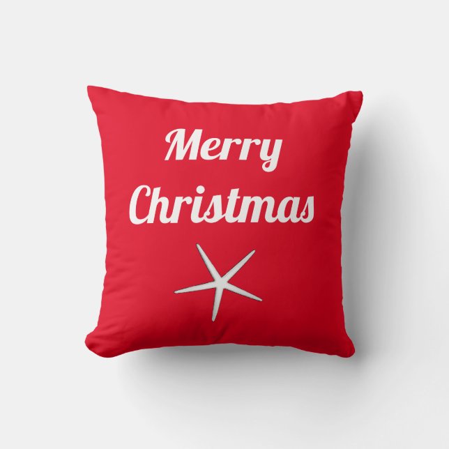 Coussin Joyeux Noël Rouge Blanc Nautique Starfish Cadeau (Recto)
