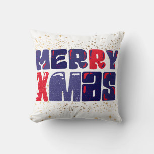Coussin Joyeux Noël Rouge Bleu Or