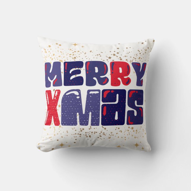 Coussin Joyeux Noël Rouge Bleu Or (Recto)