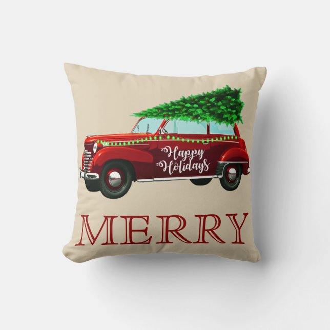 Coussin Joyeux Noël rouge et blanc décoratif (Recto)