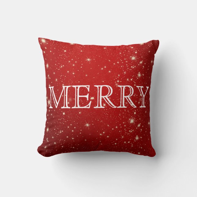 Coussin Joyeux Noël rouge et blanc décoratif (Recto)