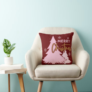 Coussin Joyeux Noël rouge et rose Décor