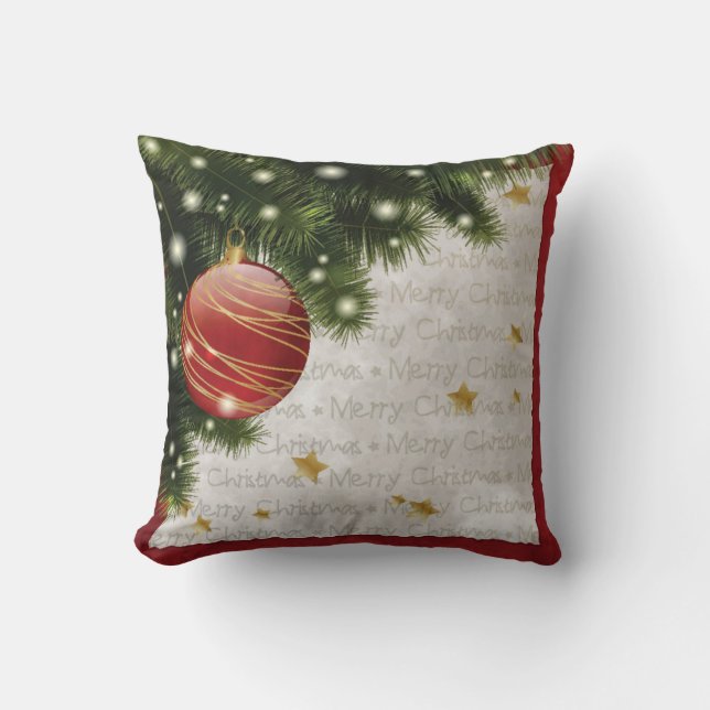 Coussin Joyeux Noël rouge et vert Carré (Recto)
