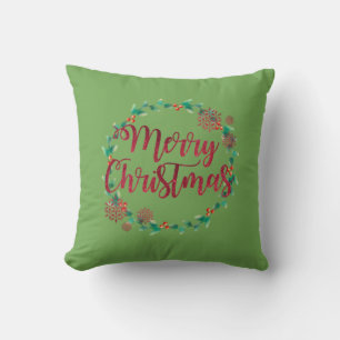 Coussin Joyeux Noël, Rouge, Vert