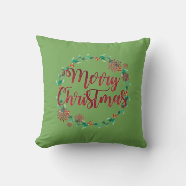 Coussin Joyeux Noël, Rouge, Vert (Recto)