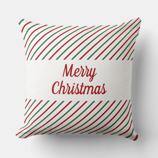 Coussin Joyeux Noël Rouge Vert Blanc rayé (Recto)