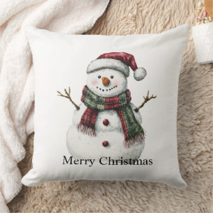 Coussin Joyeux Noël Rouge Vert Snowman