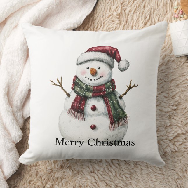 Coussin Joyeux Noël Rouge Vert Snowman (Couverture)