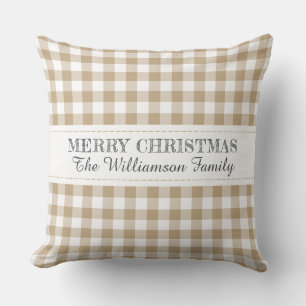 Coussin Joyeux Noël rustique En vichy Nom du monogramme