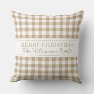 Coussin Joyeux Noël rustique En vichy Nom du monogramme