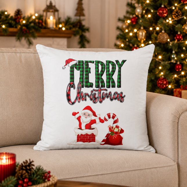 Coussin Joyeux Noël Santa Carreaux Fêtes (Créateur téléchargé)