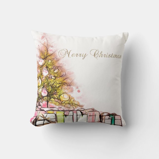 Coussin Joyeux Noël, sapin de Noël avec cadeaux (Recto)