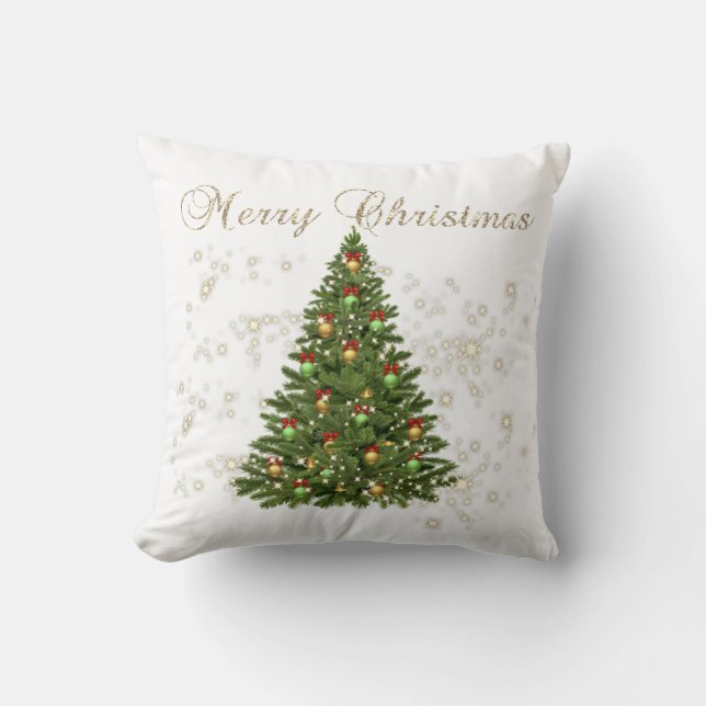 Coussin Joyeux Noël, sapin de Noël, boules (Recto)