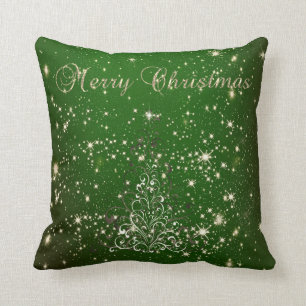 Coussin Joyeux Noël,Sapin de Noël,Paillettes,Vert