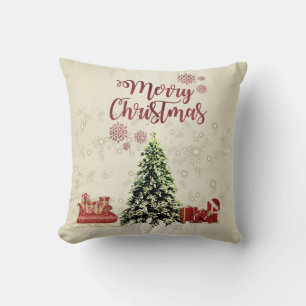 Coussin Joyeux Noël, sapins de Noël , cadeaux, traîneau