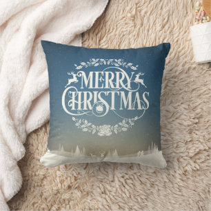 Coussin Joyeux Noël Scène de neige hivernale