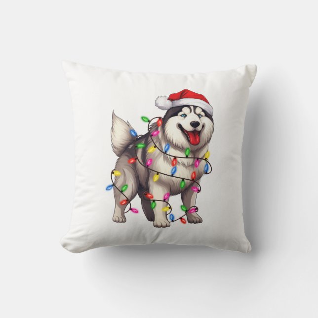 Coussin Joyeux Noël Sibérien Husky avec Santa Hat (Recto)