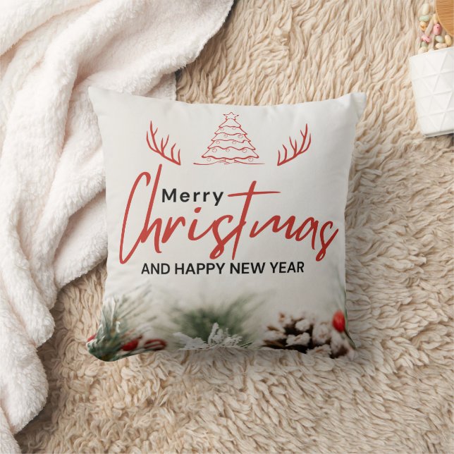Coussin Joyeux Noël simple rouge et blanc (Couverture)