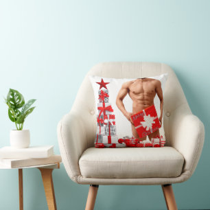 Coussin Joyeux Noël SlipperyJoe rouge blanc argent cadeau