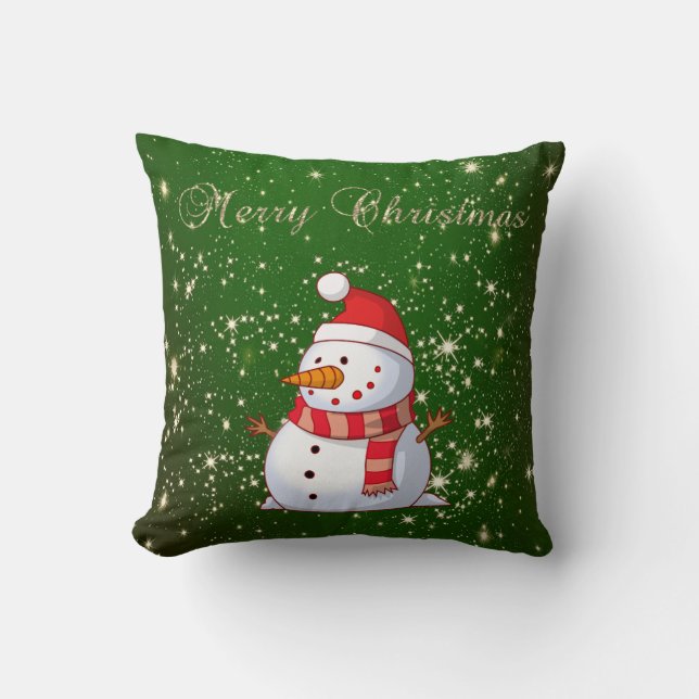 Coussin Joyeux Noël, Snowman, Éperons, Vert (Recto)