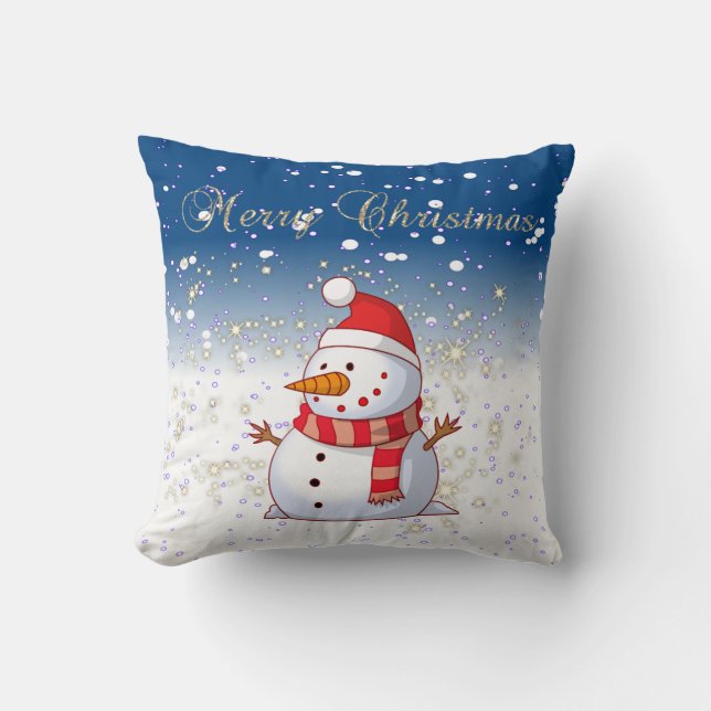 Coussin Joyeux Noël, Snowman, Étincelles, Blanc (Recto)