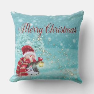 Coussin Joyeux Noël, Snowman, Santa Hat