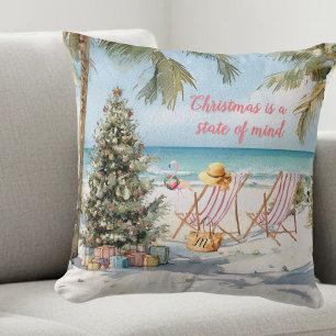 Coussin *Joyeux Noël sur la Plage Monogramme